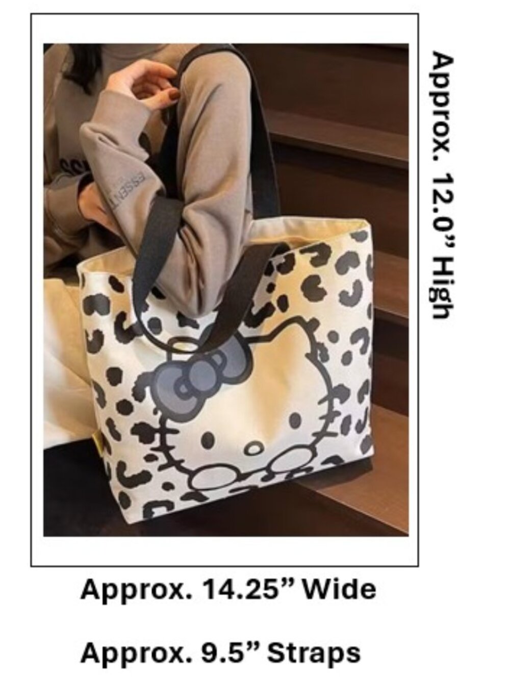 HELLO KITTY‎ Black & White Leopard Print Canvas Tote Shopping Bag NEW & SO CUTE! - Picture 7 of 8